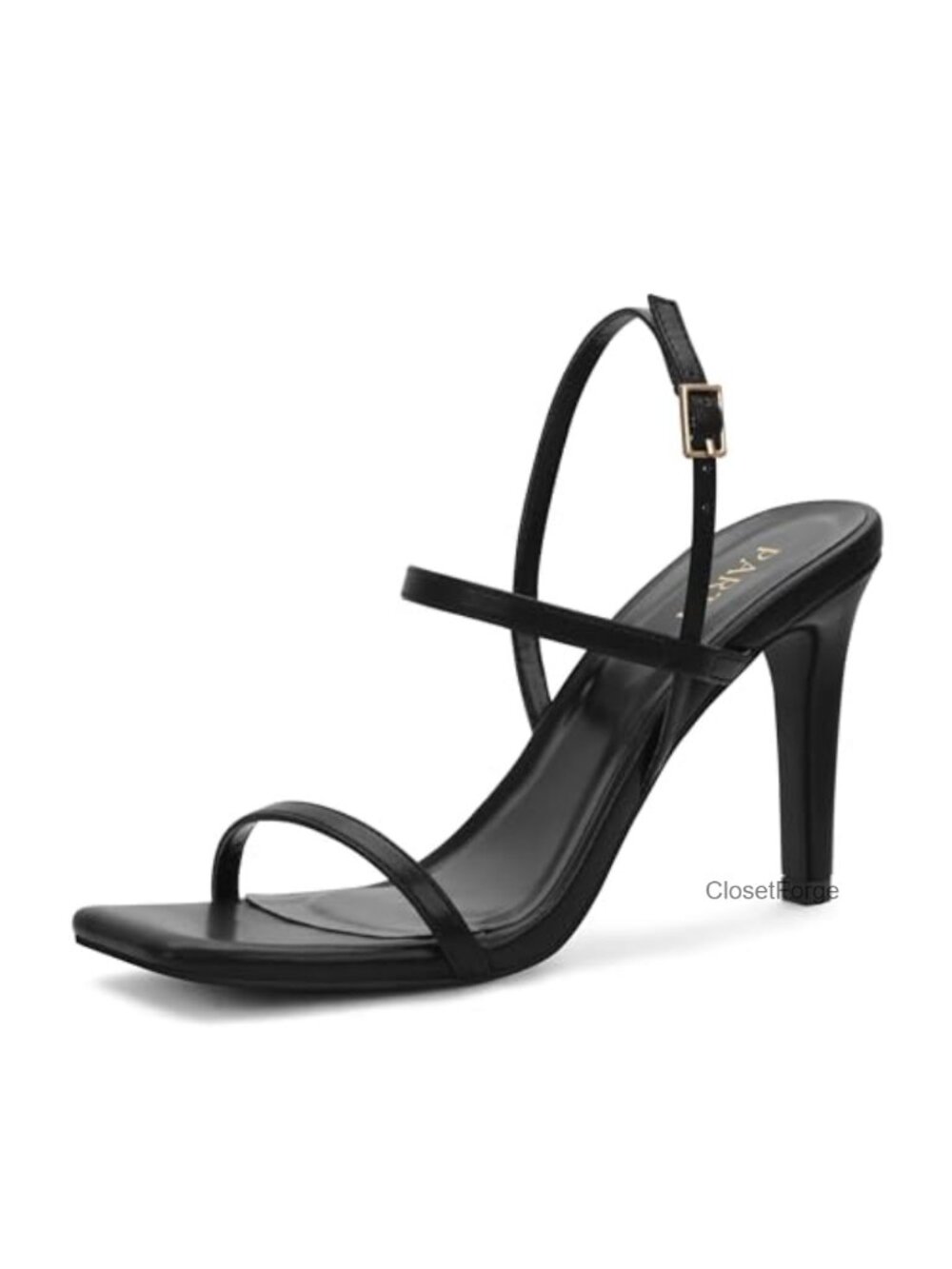 Strappy High Heel Sandals Square Toe Ankle Strap Faux Leather Padded Slingback